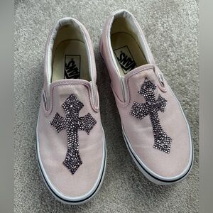 Vans Pink Slip-On Shoes with Rhinestone Cross Design size 8 women’s (unique)